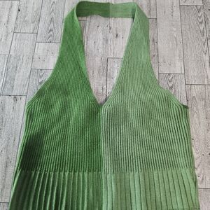 LA Hearts Womens Haulter Tank Top Sweater Shirt Rib Green Vneck Crop Y2K Large